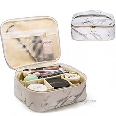 Makeup Bag Organizer Travel Marble Cosmetic Case Portable Large Toiletry Bag with Brush Holder PU Gold Zipper Pencil Storage Case for Women,White