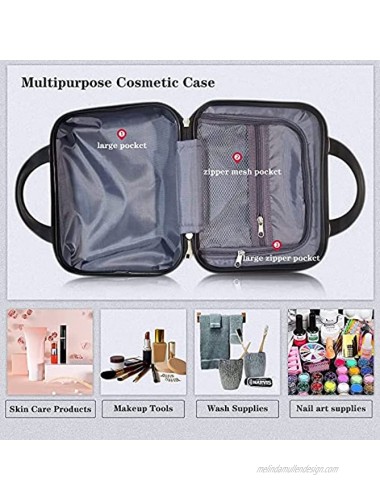 Makeup Travel Case Hard Cosmetic Organizer Bag Small Makeup Bag Box Retro Mini ABS Carrying Suitcase for Women Girls Black
