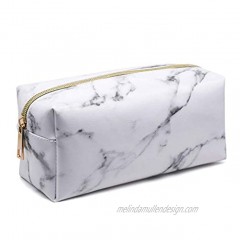 Marble Makeup Bag Organizer Portable Cosmetic Pouch Travel Brush Holder PU Handbag with Gold Zipper Pencil Storage Case for Women Purse White,7.5x3.5x2.8