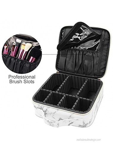 Marble Makeup Organizers and Storage,LKE Cosmetic Bags Waterproof Marble Travel Makeup Train Case Jewelry Travel Organizer with Adjustable Dividers 9.8x8.86x3.7 inches