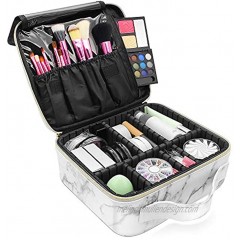 Marble Makeup Organizers and Storage,LKE Cosmetic Bags Waterproof Marble Travel Makeup Train Case Jewelry Travel Organizer with Adjustable Dividers 9.8x8.86x3.7 inches