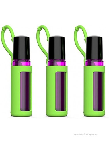 Roller Bottle Case for Essential Oil Roller Ball Holder Silicone Sleeve For Car Purse Gym Bag Backpack Keychain Keyring On the Go Oils Storage Travel Carrying Cases 3-pc 10ml Roller Green