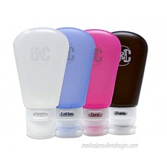 Silicone Travel Bottles Set 4x3oz Squeezable Travel Containers TSA Approved