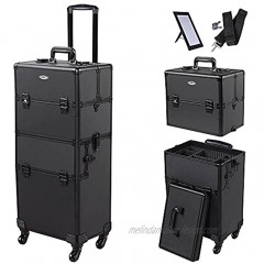 AW Black Rolling Makeup Case 2in1 Cosmetic Lockable Trolley Freelance Makeup Artist Travel Train Case Storage