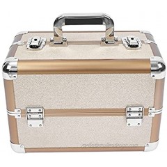 FEILA BEAUTY Makeup Train Case Large Cosmetic Box 4Tier Trays with Compartments Professional Makeup Box Jewelry Storage Organizer Case. Make Up Carrier with Lockable keys Travel Case for Women and Girls --Golden glitter