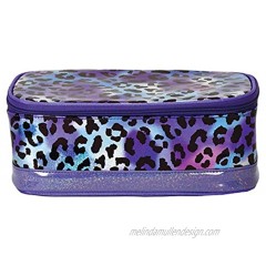 iscream Iridescent Leopard Glitter Finish Zippered Fully Lined 10.5" x 4.75" Train Case Style Cosmetic Travel Bag