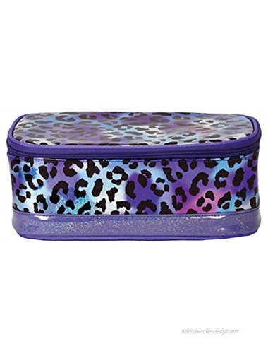 iscream Iridescent Leopard Glitter Finish Zippered Fully Lined 10.5 x 4.75 Train Case Style Cosmetic Travel Bag