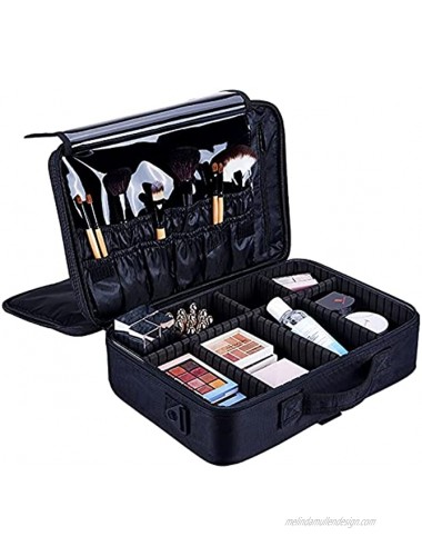 JSAHAH Cosmetic Train Cases 3 Layers Makeup Bag Makeup Train Case Large Capacity Travel Professional Makeup Train Case Cosmetic Brush Organizer Portable with Shoulder Strap & Handle Large:15.8 X 5.5 X 11.4 inch