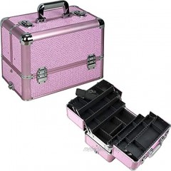 Justcase E3304 6 Trays Dividers Professional Makeup Artist Cosmetic Train Case Organizer Storage Shoulder Strap Krystal Pink