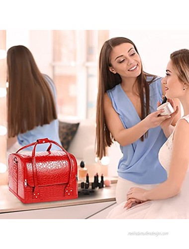KALESHOME Large Makeup Case Professional Beauty Waterproof Train Case Bag Leather Vanity Travel Brush Case with 4 Trays and Strap Large Storage Make up Box Cosmetic Organizer for Makeup Set