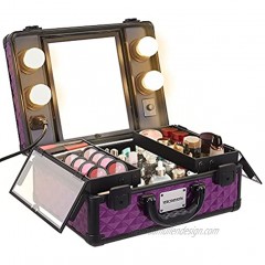 Professional Makeup Case with Adjustable LED Warm Lights,Cosmetic Train Case Beauty Cosmetic Tools Box with Mirror Portable Train Case for Travel Purple