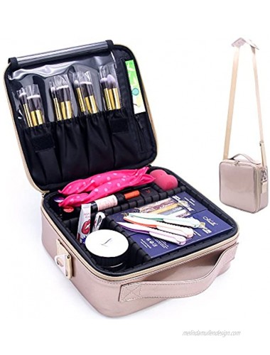 Relavel Cosmetic Case Makeup Case Travel Train Case Professional Portable Cosmetic Artist Storage Bag with Adjustable Dividers for Cosmetics Makeup Brushes and Adjustable Shoulder Strap Rose Gold