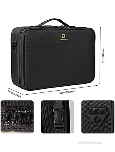 Relavel Professional Makeup Train Case Cosmetic Bag Brush Organizer and Storage 16.5 Travel Make Up Artist Box 3 Layer Large Capacity with Adjustable Strap Black
