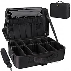 Relavel Professional Makeup Train Case Cosmetic Bag Brush Organizer and Storage 16.5" Travel Make Up Artist Box 3 Layer Large Capacity with Adjustable Strap Black