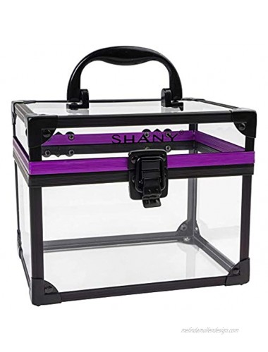 SHANY Clear Cosmetics and Toiletry Train Case Large-Sized Travel Makeup Organizer with Secure Closure and Black Purple Accents