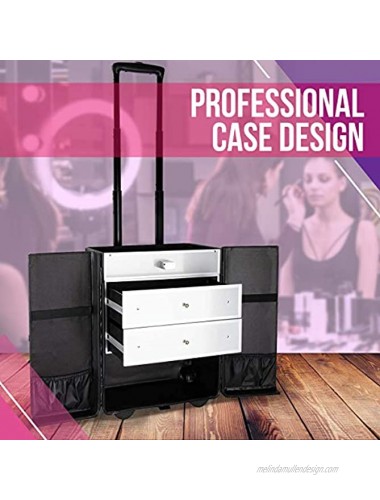 SunRise Professional Rolling Makeup Train Case Heavy Duty Hair Stylist & Makeup Artist Travel Case Black Matte I3366PPAB