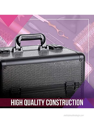 Ver Beauty 3 in 1 Professional Rolling Makeup Case Heavy Duty Hair Stylist & Makeup Artist Travel Case with Extendable Trays & Extra Lid Mirror Black Krystal 1 Count