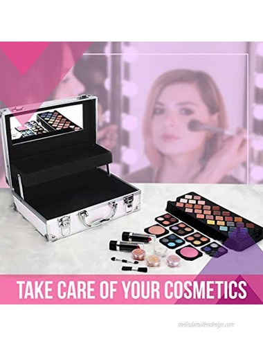 Ver Beauty Makeup Train Case Set with 58 Cosmetics Included & Built-In Mirror Snake Pastel