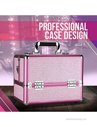 Ver Beauty Professional Makeup Case Heavy Duty Travel Makeup Organizer with 2 Tier Extendable Trays Pink Krystal VP009-43