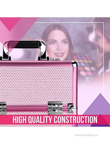 Ver Beauty Professional Makeup Case Heavy Duty Travel Makeup Organizer with 2 Tier Extendable Trays Pink Krystal VP009-43