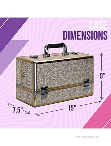 Ver Beauty Professional Makeup Organizer Heavy Duty Makeup Artist Travel Case with 6 Accordion Trays and 2 Brush Holders Champagne Glitter VP001-511