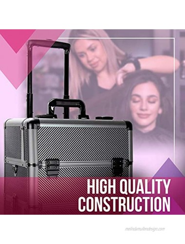 Ver Beauty Professional Rolling Makeup Case Heavy Duty Hair Stylist & Makeup Artist Travel Case with Easy Slide and Extendable Trays Carbon Fiber