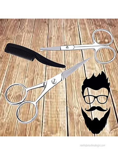 Professional Best Mustache Scissors For Men Travel Shears Beard Trimming Scissors For Hair Trimmer Moustache Scissor And Comb Set Grooming Kit Mens Combs Trimmers Rounded Nose Hair Scissors Round Tip