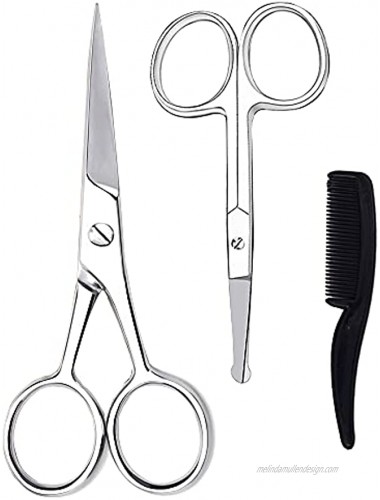 Professional Best Mustache Scissors For Men Travel Shears Beard Trimming Scissors For Hair Trimmer Moustache Scissor And Comb Set Grooming Kit Mens Combs Trimmers Rounded Nose Hair Scissors Round Tip