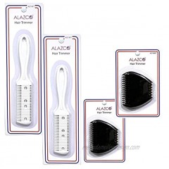 ALAZCO Value Combo MANUAL TRIMMING Set – 2 White Personal Double Edge Razor Comb Hair Trimmer with Handle and 2 Black Mini Trimming Tool for Beard Bikini Mustache Sideburns Home Haircuts