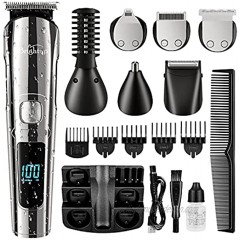 Brightup Beard Trimmer Cordless Hair Clippers Hair Trimmer for Men Waterproof Body Mustache Nose Ear Facial Cutting Groomer Electric Shaver All in 1 Grooming Kit USB Rechargeable & LED Display