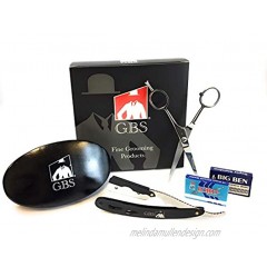 G.B.S Men's Grooming Kit Straight Edge Razor Beard Kit Chrome Hair Scissors 5 1 2" + 3'x5" Oval Miltary Brush + Shavette Blades Includes Double Edge Blades|